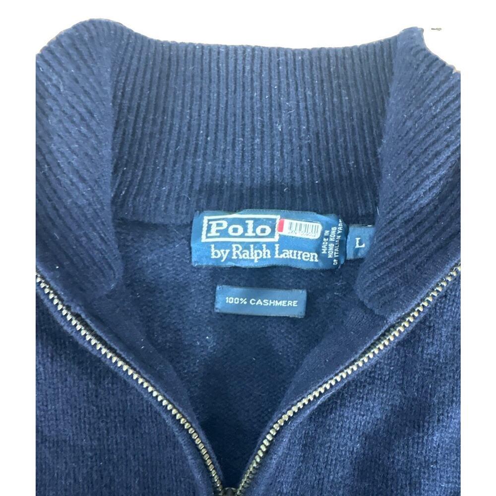 Vtg Polo Ralph Lauren 100% Cashmere Quarter Zip Sweater Navy Blue Men’s Large L - Picture 7 of 11